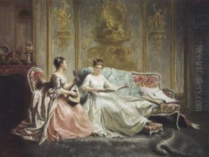 La Lecon De Musique by Adolphe Francois Montfallet