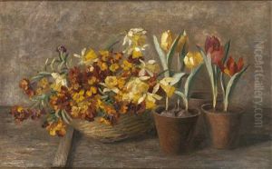Stilleben Mit Tulpen, Osterglocken Und Goldlack by Francois Richard De Montholon
