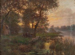 Boeufs Sur Le Chemin De Halage by Francois Richard De Montholon