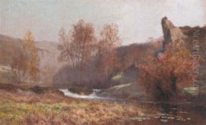 A French River Landscape by Francois Richard De Montholon