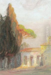 Sudliche Landschaft Mit Kirche Im Abendlicht by Francois Richard De Montholon