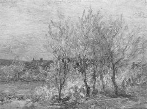 Pommiers En Fleurs Et Maisons by Francois Richard De Montholon