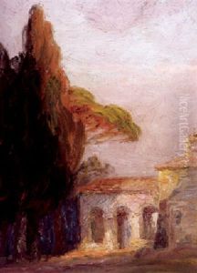 Sudliche Landschaft Mit Kirche Im Abendlicht by Francois Richard De Montholon