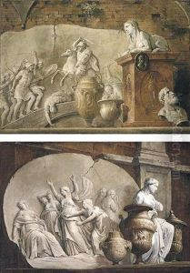 Still Life With A Relief Of The Death Of Cleopatra Together With Vases And Other Antique Statues by Francesco Monti