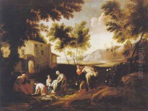 Washerwomen In A Landscape by Francesco Monti