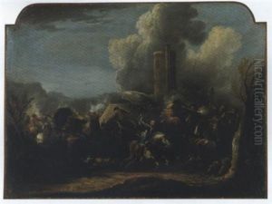 Scontro Di Cavalleria Con Torre Circolare by Francesco Monti