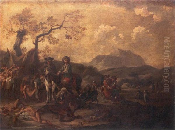An Italianate Landscape With Infantry And Cavalry By A Camp - view 1