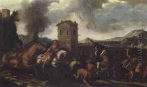 Assalto Di Cavalleria Davanti Una Citta Fortificata by Francesco Monti
