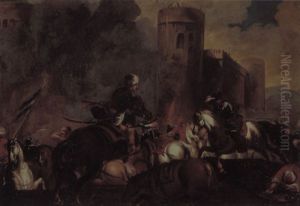 A Calvary Skirmish Outside The Walls Of A Castle by Francesco Monti