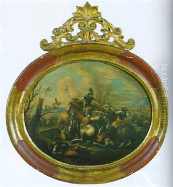 Scontro Di Cavalieri Turchi E Cristiani Con Un Monte In Lontananza - view 1