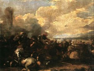 A Cavalry Engagement With Charging Soldiers Doing Battle by Francesco Monti