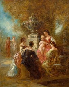 Ladies In Elegant Dress In A Park