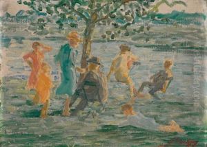 Personnages Au Bord D'une Riviere
