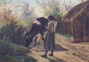 Untitled (young Girl And Cow) by Jules Montigny
