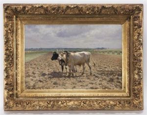 Untitled (two Bulls Ploughing The Field) by Jules Montigny