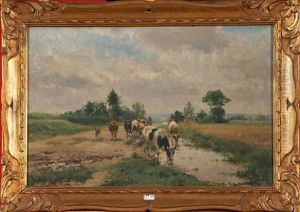 Vachere Et Son Troupeau A La Mare