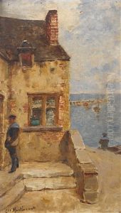 Strandpartie Mit Haus Und Matrosen by Charles Montlevault