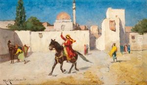Cavalier A La Sortie Du Village by Charles Montlevault