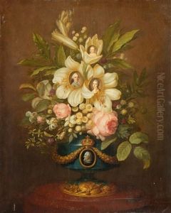Fleurs Dans Un Vase Ou Se Voient Les Portraits D"henri Iv, De Monseigneur Le Duc & De Madame La Duchesse De Chartres, & De Monseigneur Le Duc De Valois by Armand Vincent de Montpetit