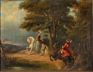 Cavaliers Et Cavaliere Dans Un Bois