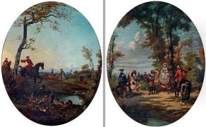 Cerf Bat L'eau, Le Depart Pour La Chasse (2 Works)