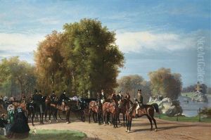 Promenade De L'empereur Napoleon Iii Et De L'imperatrice Au Bois De Boulogne by Henri d'Ainecy Montpezat