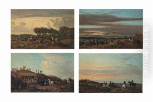 Scenes De Chasse Au Faucon (4 Works) by Henri d'Ainecy Montpezat