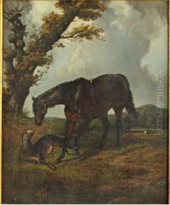Jument Et Son Poulain by Henri d'Ainecy Montpezat