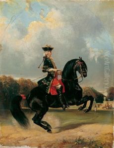 Ein Reiter Im Kostum Des 18. Jahrhunderts Vor Der Terrasse Eines Schlosses by Henri d'Ainecy Montpezat