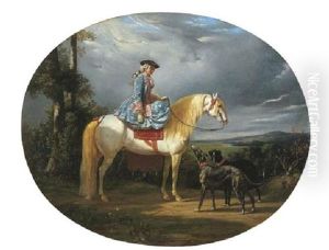 A Noblewoman On Horseback In The Countryside With Her Greyhounds