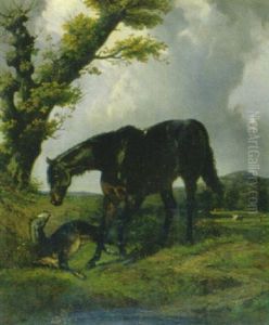Stute Mit Fohlen by Henri d'Ainecy Montpezat