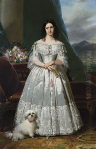 Portrait Of A Woman With A Fan And A Dog