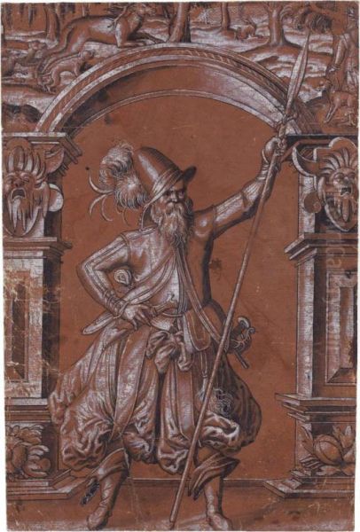 A Standing Soldier, With A Hunting Scene Above - view 1