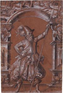 A Standing Soldier, With A Hunting Scene Above by Abraham Bickhart