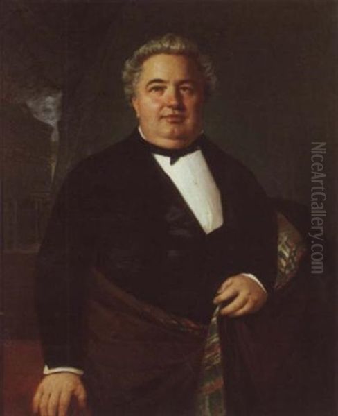 Portrait D'homme, Un Chale Autour De La Taille, Devant Une Facade De Palais - view 1