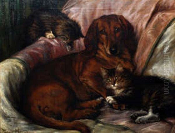 A Portrait Of A Dog And Two Cats - view 1