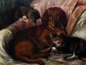 A Portrait Of A Dog And Two Cats