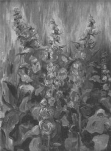 Rote Stockrosen by Friedrich Wilhelm Mook