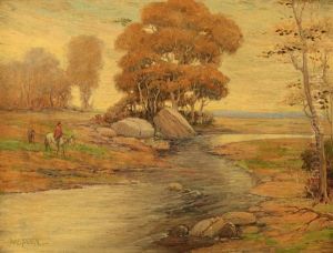 Indian On Horseback Crossing A Stream by Carl Moon