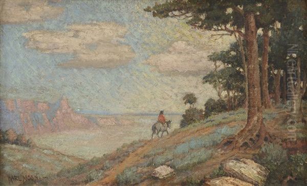 ''a Bit Of The West'', Indian On Horseback In A Vast Western Landscape - view 1