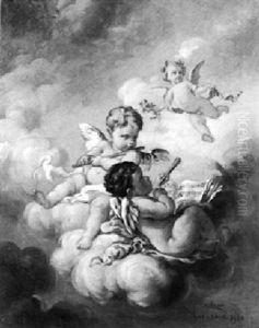 Musizierende Putti In Den Wolken by Alphons Moor
