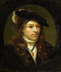Portrait Of A Boy, Bust-length, In A Feathered Cap, Within A Painted Oval