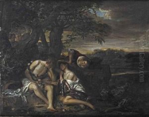 A Sleeping Couple, Discovered By Three Women In An Arcadian Landscape A Sleeping Couple, Discovered By Three Women In An Arcadian Landscape