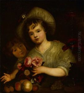 Children With Flowers, Fruit And A Parrot by Carel de Moor