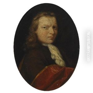 A Portrait Of A Gentleman, Bust Length, Wearing A Brown Coat With A Red Cloak by Carel de Moor