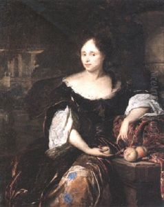 Portrait Of A Lady Wearing A Purple Dress, Seated Three-quarter Length