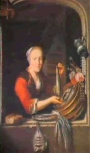 A Fishseller Holding A Herring Before A Niche A Fishseller Holding A Herring Before A Niche
