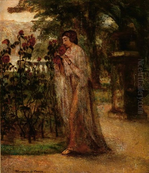 Woman In A Rose Garden - view 1