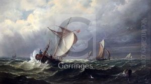 Fishing Boats Off The Coast by John Moore Of Ipswich