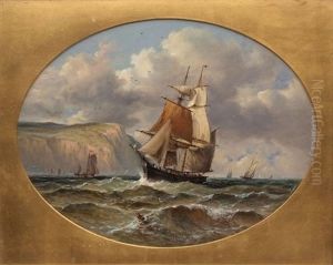Sailing Boats Off The Cliffs by John Moore Of Ipswich